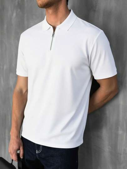 男士时尚拉链Polo衫短袖T恤，适合夏季日常穿着
