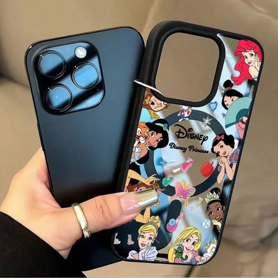 Disney Princess Phone Cases Featuring Cute And Playful Expressions, Simple And Stylish Design, Smooth Texture, Strong Magnetic Adhesion, And Camera Protection. Perfect For Girls. Compatible With IPhone17/16/15/14/13/...12 Mini Pro Max Pro Plus XRXS, As Well As SamsungGalaxy S20, S21, S22, S23, And S24 Series. The Perfect Gift For Family And Friends. Stylish Phone Case With Fun Expression Designs, Trendyand Lightweight Material. - 黑色 - 查看 1