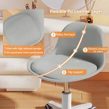 Height-Adjustable Desk Chair - Cute Padded Armless Chair For Girls, Plastic Office Chair For Home, Small Comfortable Study Chair For Teenagers, Ideal For Home Office And Dressing Table - Xám - Xem 6