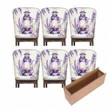 2/4/6 Stücke Lavendel Muster Leinen Stuhlbezüge, geeignet für Heim-Dekoration, Wohnzimmer, Esszimmer, Garten, Hotel, Party, waschbares Polyestermaterial, Stuhlsitzbezüge