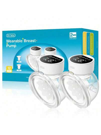 2 st 180 ml bärbara elektriska bröstpumpar, 4 lägen, variabel frekvens, 12 inställningar per läge, lågt brus och läckageskydd