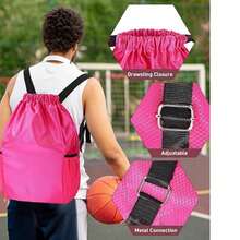 Drawstring Bags, Unisex Large Sports Backpack String Drawstring PE Bags For Men & Women, Sports Gym, Travel, Swimming, Holidays, Climbing, Hiking, Beach, Large Daypack, School Bag - Màu Hồng Tươi - Xem 5