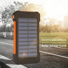 2025 Batería Portátil Solar 20000 mAh | Carga Rápida USB-C + Linterna Integrada | Diseño Compacto Liviano para Acampar Viajes Emergencias | Compatible con Teléfonos Tablets Cámaras GPS | Batería de Polímero de Litio Duradera - Naranja Coral - Ver 3