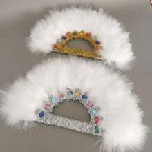 1pc Elegant Faux Gemstone Decorated White Semi-Circle Hand Fan, Bridal Wedding Party Accessory, Dance Performance Photography Prop