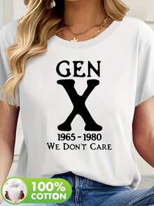 Women's Short Sleeve T-Shirt - Bold GEN X Graphic Print With Vintage 1965-1980s Slogan And "We Don't Care" Slogan, Casual Crew Neck Summer Essential, Machine Washable, Cute Short Sleeve Tops, Easy Care Clothing, Straight Sleeve T-Shirt, Breathable Fabric, Durable Print T-Shirt - 黑色 - 查看 7