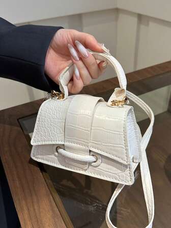 1件复古撞色印花手提包，复古翻盖手提包，女士迷你手提包和钱包套装