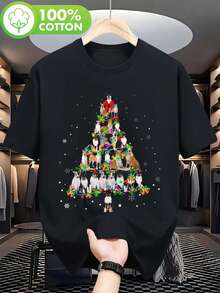 Heavyweight 180gsm Christmas T-Shirt - Festive Tree & Cats Holiday Shirt - Soft Everyday Tee For Pet Lovers - Machine Washable Black Top - Ideal Christmas Gift For Cat Owners - Sizes S-XXL - Perfect For Parties, Gifts & Casual Attire - Black - View 1