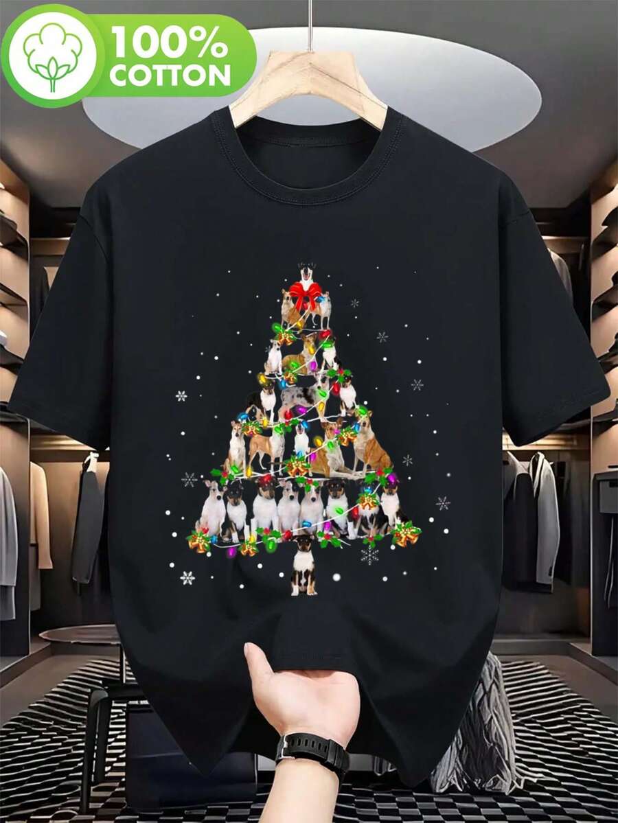 Heavyweight 180gsm Christmas T-Shirt - Festive Tree & Cats Holiday Shirt - Soft Everyday Tee For Pet Lovers - Machine Washable Black Top - Ideal Christmas Gift For Cat Owners - Sizes S-XXL - Perfect For Parties, Gifts & Casual Attire - Black - View 1