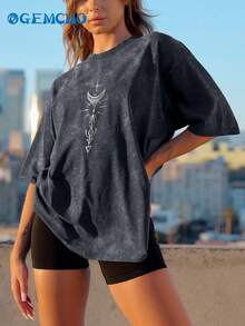 GEMCHO Women's Casual Printed Short Sleeve T-Shirt - Black - View 3