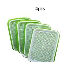 4pcs Green Seed Sprouter Trays,Seed Sprouter Tray With Drain Holes, Soil-Free Cultivation Germination Tray For Indoors Or Outdoors Sprouting Seeds, Grow Grass, Beans - Green - View 8
