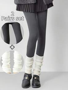 Ensemble 2 pièces automne et hiver : Collants en velours rétro café + Jambières molles en tricot blanc laiteux, tenue de superposition de niche pour fille Y2K audacieuse et style JK doux et cool