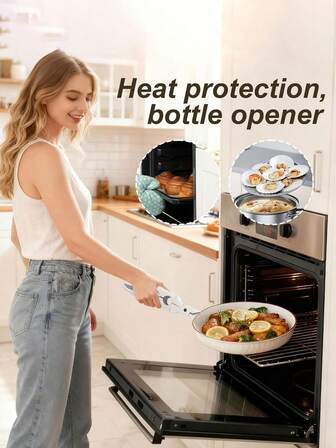 1 pieza Pinza de placa caliente 3 en 1, herramienta de clip de bol y plato de función múltiple - Agarrador antideslizante y resistente al calor, soporte de plato y bol de uso múltiple con abridor de botellas, apto para microondas, horno, parrilla, barbacoa, picnic, cocina al aire libre, camping