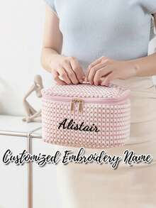 Personalized Women's Cosmetic Bag - Large Capacity Makeup Organizer With Mesh Pockets, Zipper Closure, Soft Fabric And Sturdy Handle, Convenient Travel Toiletry Bag, Personalized Gift