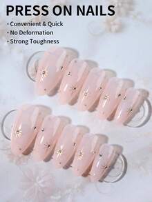 24 pièces/set Faux ongles à pointes françaises dégradées de taille longue avec design d'étoiles et de strass, style charmant pour femme, ajustement parfait des faux ongles acryliques, contient 1 pièce de colle de gelée et 1 pièce de lime à ongles, convient pour l'utilisation quotidienne, les études et les fêtes pour les femmes et les filles - Multicolore - Voir 6