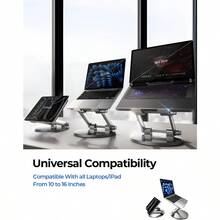 Support d'ordinateur portable réglable, rotation à 360°, ergonomique, pliable et portable - convient à tous les ordinateurs portables jusqu'à 16 pouces