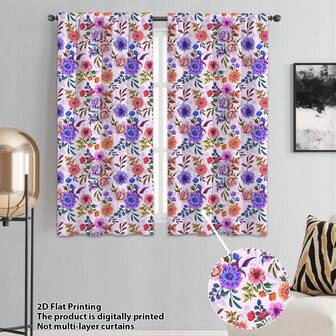 2pcs Purple Butterfly Curtains - Rod Pocket Curtains With Floral And Star Patterns, Suitable For Bedroom, Office, Kitchen, Living Room, Study Decoration, Living Room Curtains