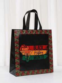 1/3/6pcs Simple Daily Large Capacity Handbag Gift Non Woven Black Day Printed Handbag Bar Packaging Bag Waterproof - Multicolor - View 3