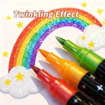 9pcs Double-Ended Glitter Pens With Fast-Drying Glue-Like Ink - Fine Tip Tip-To-Base For Scrapbooking, Card Making, Journaling, Painting - Random Color Glitter Marker Set For Artists & Supplies