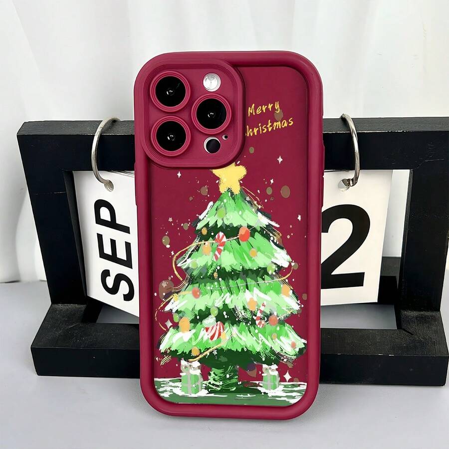 Fundas protectora de teléfono con Decoración Navideña Árbol Creativa regalo de moda minimalista interesante para hombres y mujeres, adecuado para  16/15/15Pro/15ProMax/14/13/12/11/XsMAX,  17,  Max Series,A14/A15/S23 Ultra/A50/A12/A32/A52/A72/A51/A21S/A13/A14/S22 Ultra/S23/A33/A53/S20 FE,Protección completa contra caídas, resistencia a impactos y prevención de rayaduras,diseño creativo y de moda para hombres y mujeres - Bordó - Ver 1