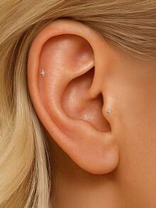 1pc 925 Sterling Silver Star Stud Earrings, Women's Earrings, Flat Ear Cartilage Studs, Suitable For Daily Wear, Wedding, Party, Engagement, Christmas Gift, Exquisite Jewelry