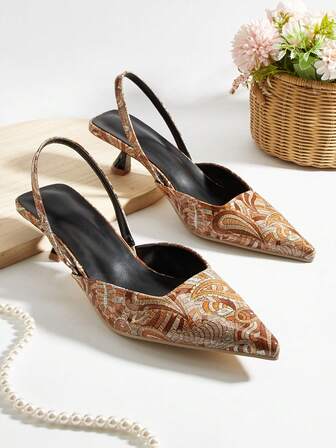 Women's Fashion Stiletto Heels, Paisley Pattern Pointed Toe Slip-On Sandals, Elegant Evening Shoes, Suitable For Music Festivals