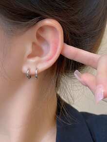 1 Paar minimalistische geometrische Kreis Edelstahl Creolen, hypoallergen, glatte einfache Creolen, minimalistisch - Silber - Übersicht 7