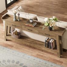 Tribesigns 70.9-Inch Extra Long Sofa Console Table With 3 Drawers, 2-Tier Farmhouse Entryway Table With Raised Baffle And Storage Shelves For Living Room, Couch, Hallway, Foyer, Entrance, Rustic Brown - 質樸棕色 - 查看 6