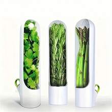 SOKANY 1pc Transparent Vegetable Storage Box, Refrigerator Fresh-Keeping Container. Transparent Shell, Plastic Material, No Battery Required. Suitable For Freshly Storing Cilantro, Cucumber, Carrot And Other Ingredients, Essential Kitchen Tool. - White - View 3