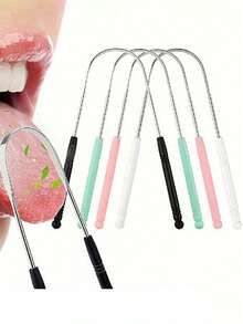 3pcs/Set, Adult U-Shaped Tongue Scraper, 1pc Stainless Steel Tongue Cleaner, Reduce Halitosis, Unisex Hygiene Product, Oral Care Tool, Suitable For Living Room, Home, Bedroom, Bathroom, Home Goods, Travel, Wedding, Queue, Birthday, Men's Gift, Parents, Friends, New Year Gift, Accessories, Fun Gift (Multi-Piece Set, Random Color) - Multicolor - View 2