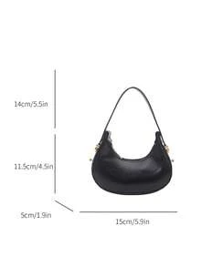 Mini Cute Solid Color Handbag For Women, Fashionable High-Quality Lightweight Crescent Shaped Shoulder Bag - Black - View 4