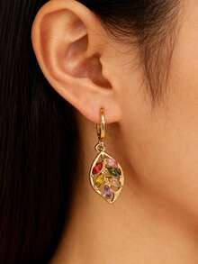 1对创意韩式夸张精致休闲百搭复古叶形耳环 - 彩色 - 查看 1