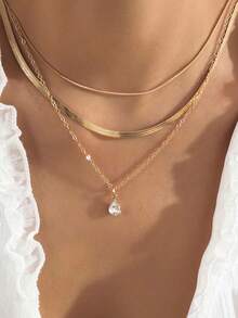 1件法式水滴形镶钻颈链 - 金色 - 查看 1