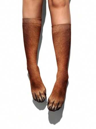 1 Pair Women's Novelty Funny Cute 3D Dog Paw Print Pattern Mid-Calf Socks, Couple Socks, Friend Gift