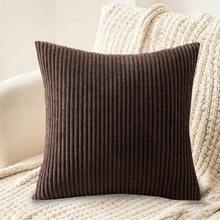 1/2pcs Halloween Brown Corduroy Striped Pattern Decorative Throw Pillow Cover, Sofa Cushion Cover, Office, Living Room - Brown - View 8