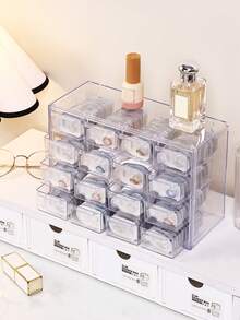 1pc Transparent Desktop Drawer Style Contact Lens/Jewelry Storage Box, Suitable For Daily Disposable Contact Lenses, Earrings, Necklaces, Bracelets, Multi-Size Compartments, Hanging Design - Transparent - View 11