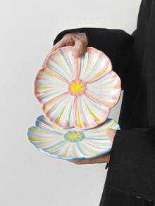 4pcs Colorful Petal Ceramic Plates, Elegant Dessert Plates, Suitable For Steak, Desserts, Afternoon Tea, Weddings, Parties, Gifts - Multicolor - View 6