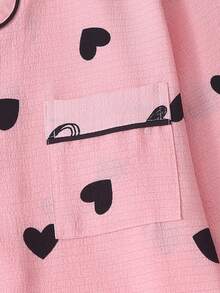 [Dreamery]Heart Print Women Long Sleeve & Long Pants Pajama Set - Pink - View 3