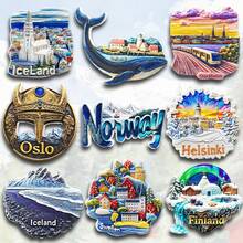1pc Resin Refrigerator Magnet, Nordic Sweden Iceland Norway Finland Oslo Helsinki Stockholm Aurora Black Sand Beach, Travel Souvenir, Magnetic Home Decor, Office Island Resort Storage Cabinet Bedroom Wall Decoration, Nordic Trip Floating Island Visby Arctic - Multicolor - View 1