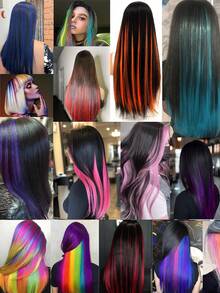 24 Inch 5pcs Burgundy Clip-In Hair Extensions Straight Hair Pieces, Halloween Cosplay Costume Fashion Party Christmas New Year - Multicolor - View 6