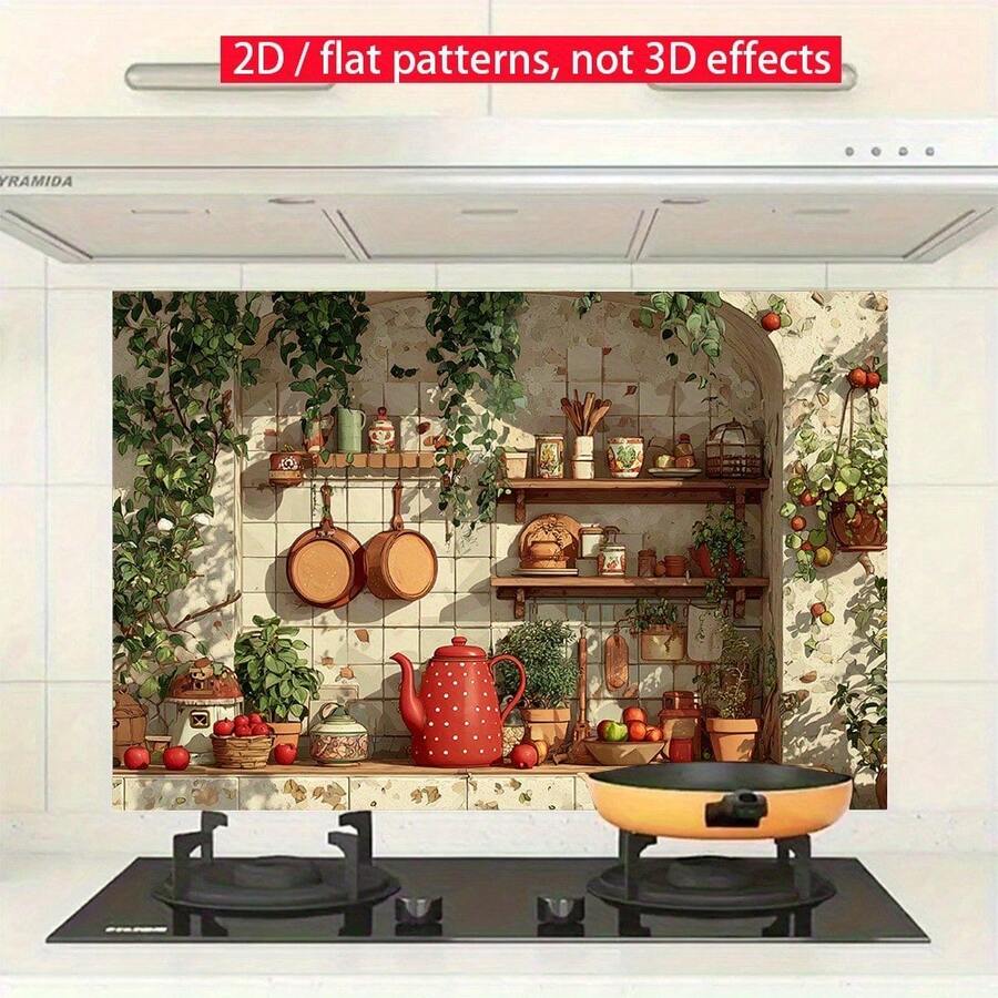 1 miếng dán tường nhà bếp chống dầu - Miếng dán PVC tự dính hình cửa sổ phong cảnh đồng quê (Bình hoa, Cà chua) - Thích hợp cho gia đình, quán cà phê, nhà hàng - Dễ dán và bóc, Chống ẩm, Nghệ thuật trang trí tường cho quán cà phê, Thiết kế cổ điển, Vinyl bền, Giấy dán tường bóc và dán, Trang trí nhà cửa, 2D phẳng - Nhiều màu - Xem 1