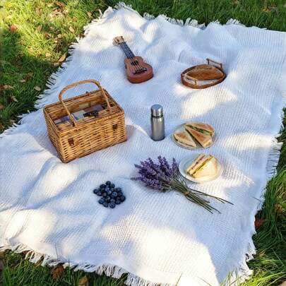 1 pieza Manta de picnic estilo Ins, manta de playa, manta de picnic al aire libre para el Día de San Valentín y Pascua, manta suave y plegable para acampar y fiestas en el césped, tela de picnic, alfombra bohemia, adecuada para uso en exteriores y en el hogar, picnic al aire libre, capa a prueba de viento, mantel, decoración exterior, regalo para la novia