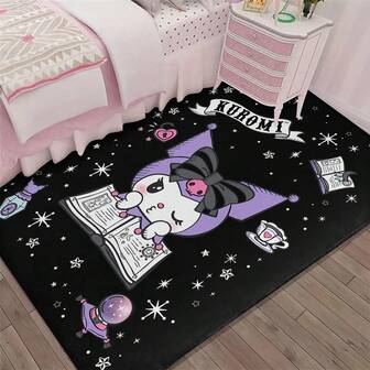 [Comfortable 31x20in/ 78x50cm Crystal Velvet Rug]1pc Sanrio For Kuromi Black Crystal Velvet Area Rug, Non-Slip, Machine Washable, Polyester 100%, Comfortable Chair Rug For Living Room, Bedroom, Home Decor, Christmas Xmas Decoration