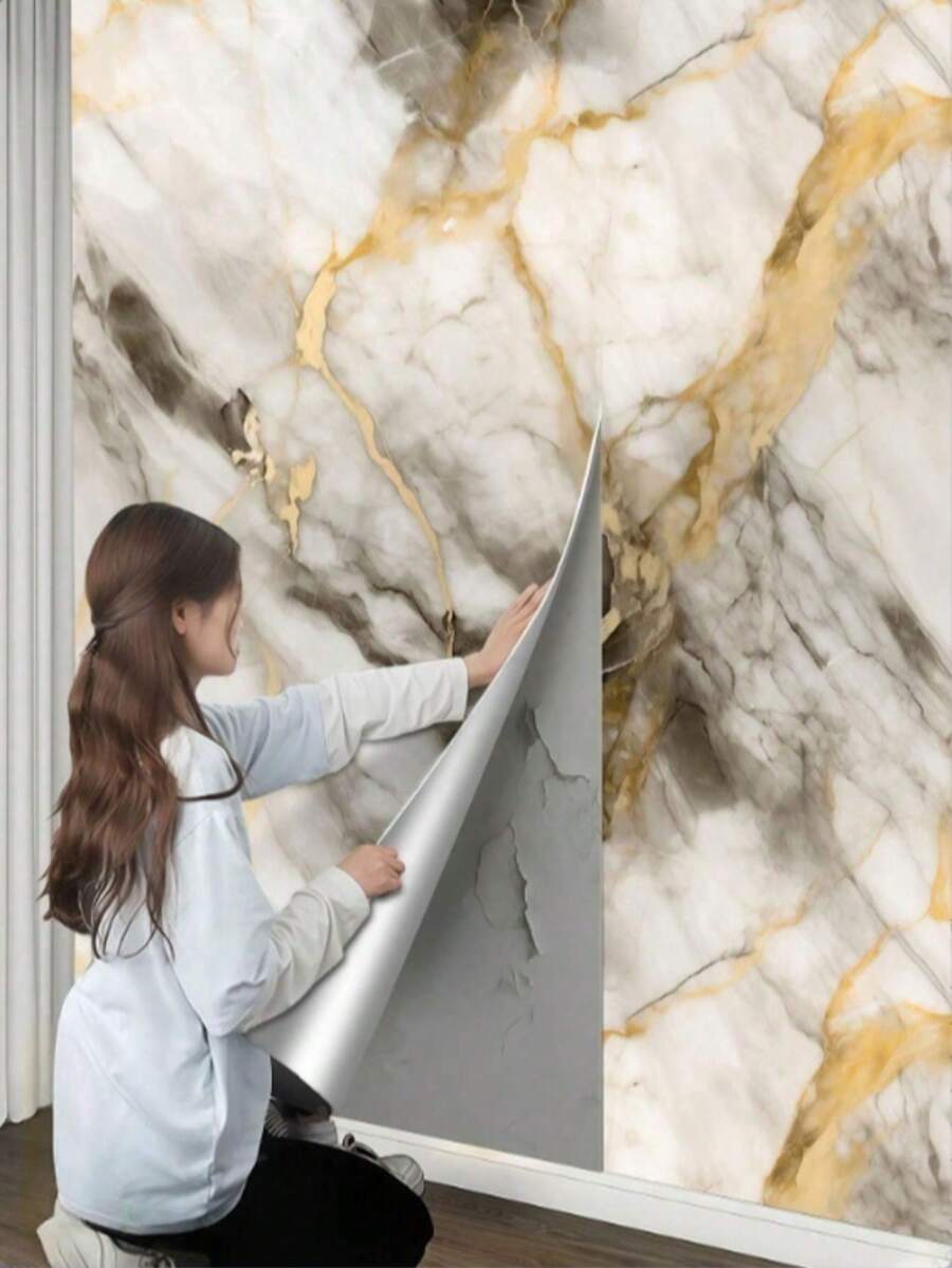 1 Rolo de Adesivo de Parede Autoadesivo Impermeável para Banheiro - Textura de Mármore, Removível e Reutilizável, Ideal para Chuveiro, Vaso Sanitário e Pia - Fácil de Limpar e Lavar, Decoração e Acessórios para Banheiro - Multicolorido - Ver 1
