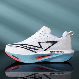 Lightweight Cushioned Carbon Plate Marathon Running Shoes For Teenagers, Carbon Fiber Fitness Running Shoes, Breathable Durable Sports Casual Running Shoes With Soft Sole And Classic Gradient Color