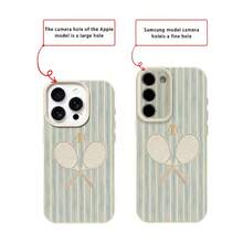 1pc TPU Material Striped Tennis Retro Elegant Pattern Phone Case Compatible With IPhone 17 Pro Max/17/16 Pro Max/15/13/12/11, S20 FE/A15/S24/A55, Redmi Note 11/Note 12/Note 13 Pro, Full Coverage Anti-Drop Soft Protective Phone Cover - White - View 7