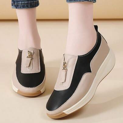 Women's Work Safety Shoes, Leather Shoes, Zipper Casual Women's Shoes, Thick Sole Soft Comfortable Plus Size Women Shoes