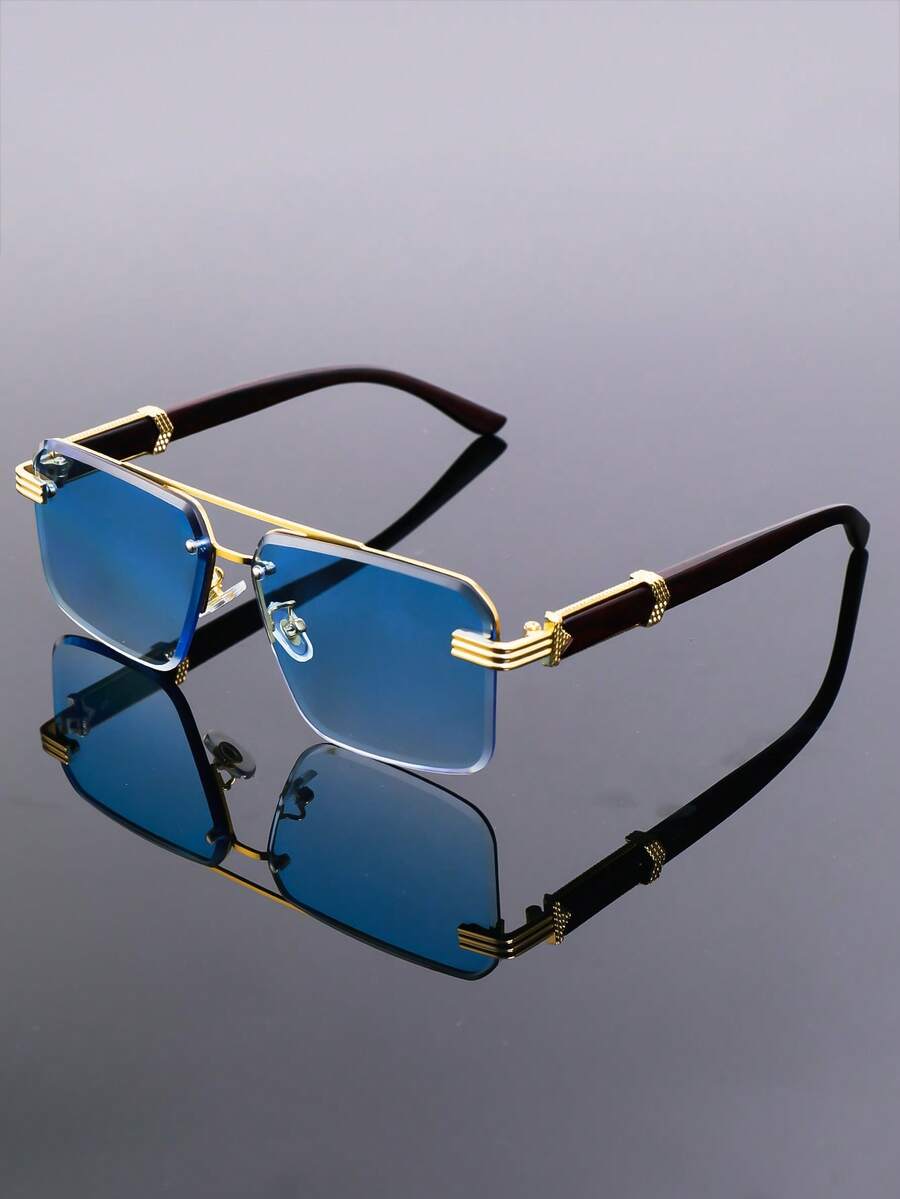 新款时尚百搭复古金属半框方形双梁高品质男士休闲眼镜，适合日常佩戴、街头风、聚会、派对、假日等场合，男女皆宜 - 彩色 - 查看 1