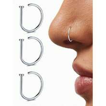 VJS 1个/3个/5个装 女士/女孩假鼻环，金色不锈钢D形，简约美式风格，可定制字母，嘻哈街头风，无需穿孔，假鼻钉，0.8*8毫米 - 彩色 - 查看 12