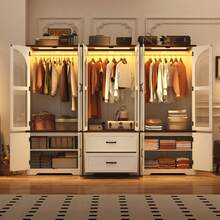 Tall Farmhouse 6 Doors Armoire Wardrobe Closet With LED Sensor Lights,72" Freestanding Arched Wardrobe Closet Cabinet For Bedroom W Glass Doors,Wooden Clothing Storage Cabinet,Closets For Bedroom - White (6Doors) - View 6