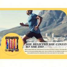 1个黑色金属奖牌展示架 - 现代耐用设计，适用于体育奖牌、奖品和收藏品，安装简便，适合家居和办公室装饰，时尚工艺壁挂式奖牌架，简约装饰，现代设计，优质材料，获奖者 - 黑色 - 查看 3